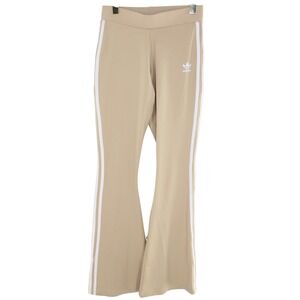 Adidas Flared Leggings 3-Stripe High Waisted Yoga Pants Small Beige